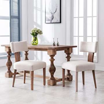 Wahson Beige Dining Chairs Set of 2, Comfy Upholstered Modern Farmhouse Kitchen Chairs with Wood Legs, Linen Fabric Dining Chairs with Curved Wingback for Living Room Bedroom