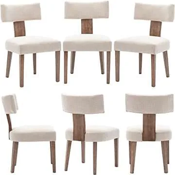 Wahson Beige Dining Chairs Set of 2, Comfy Upholstered Modern Farmhouse Kitchen Chairs with Wood Legs, Linen Fabric Dining Chairs with Curved Wingback for Living Room Bedroom