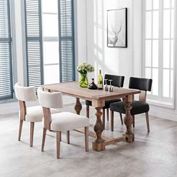 Wahson Beige Dining Chairs Set of 2, Comfy Upholstered Modern Farmhouse Kitchen Chairs with Wood Legs, Linen Fabric Dining Chairs with Curved Wingback for Living Room Bedroom