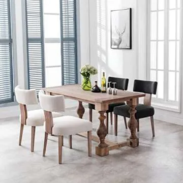 Wahson Beige Dining Chairs Set of 2, Comfy Upholstered Modern Farmhouse Kitchen Chairs with Wood Legs, Linen Fabric Dining Chairs with Curved Wingback for Living Room Bedroom