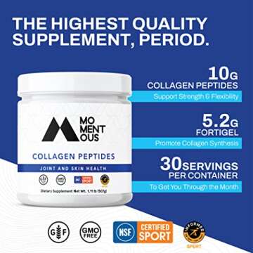 Momentous Collagen Peptides Powder with Protein - Support Joint and Skin Health - Fortigel and Vitamin-C - Bioactive Collagen Peptides (30 Servings)