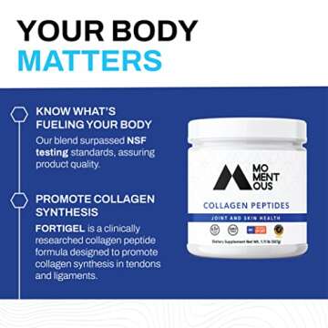 Momentous Collagen Peptides Powder with Protein - Support Joint and Skin Health - Fortigel and Vitamin-C - Bioactive Collagen Peptides (30 Servings)