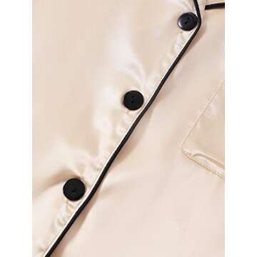 LYANER Women's Satin Pajamas Set Short Sleeve Button Shirt Silky Sleepwear with Shorts Set PJ Champagne Small