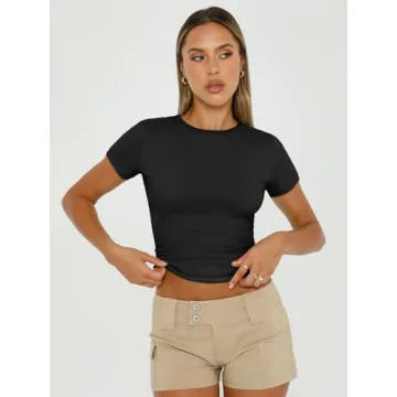 AUTOMET Women's Trendy Crop T-Shirts for Summer Style