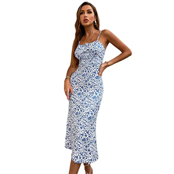 Floral Print Drawstring Cami Midi Dress for Women - Stretchy Fit