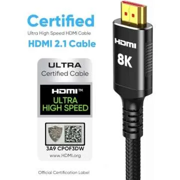 Snowkids 8K Certified HDMI 2.1 Cable 10 ft for Ultimate 4K/8K Experience