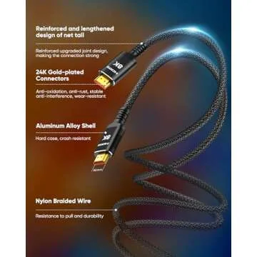 Snowkids 8K Certified HDMI 2.1 Cable 10 ft Ultimate Connectivity
