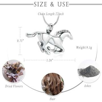 Minicremation Running Horse Shape Urn Pendant Cremation Ashes Jewelry Urn Necklace for Ashes Stainle...