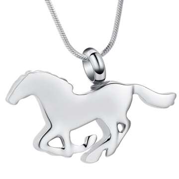Minicremation Running Horse Shape Urn Pendant Cremation Ashes Jewelry Urn Necklace for Ashes Stainless Steel Funeral Keepsake Necklace(Silver)