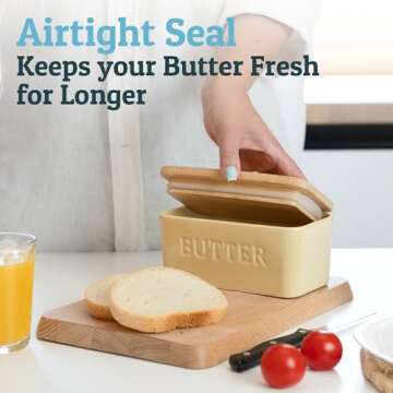 PriorityChef Large Butter Dish with Lid for Countertop, Ceramic Butter Container With Airtight Cover, Butter Keeper for Counter or Fridge, Butter Holder Storage, Khaki
