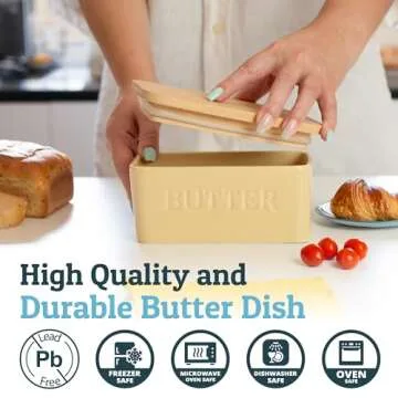 PriorityChef Large Butter Dish with Lid for Countertop, Ceramic Butter Container With Airtight Cover, Butter Keeper for Counter or Fridge, Butter Holder Storage, Khaki