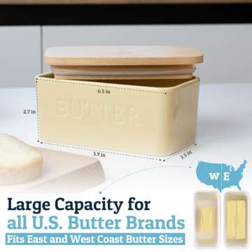 PriorityChef Large Butter Dish with Lid for Countertop, Ceramic Butter Container With Airtight Cover, Butter Keeper for Counter or Fridge, Butter Holder Storage, Khaki