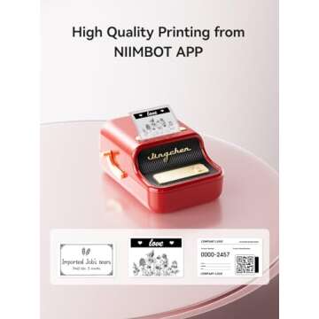 NIIMBOT B21 Inkless Label Maker, Mini Thermal Label Maker Compatible with iOS & Android, for Home Organization, Business, Barcode, QR Code, with 1 Pack 50x30mm White Label, Red