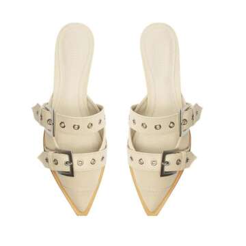 KaroNairy Wide Buckle Ballet Flats for Women Pointy Toe Mary Jane Flat Square Toe Dressy Flats Block Heel Pumps Ballerina Shoes pearl8