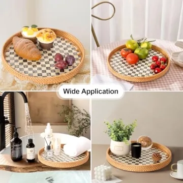 Tynulox Decorative Rattan Serving Tray with Inlay Style