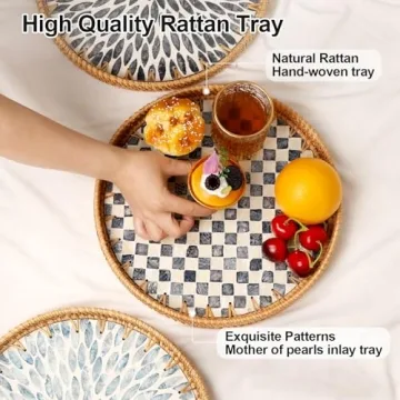 Tynulox Decorative Rattan Serving Tray with Inlay Style