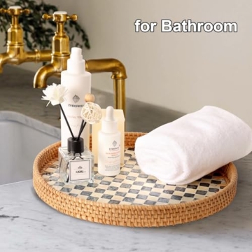 Tynulox Decorative Rattan Serving Tray with Inlay Style