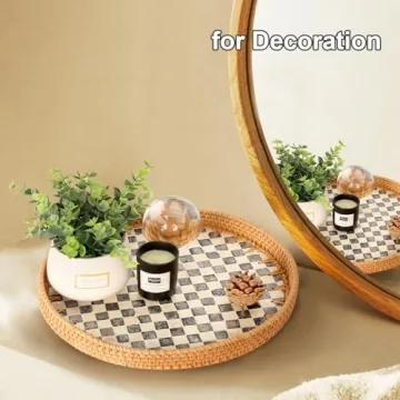 Tynulox Decorative Rattan Serving Tray with Inlay Style