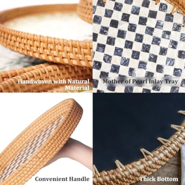 Tynulox Decorative Rattan Serving Tray with Inlay Style