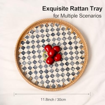 Tynulox Decorative Rattan Serving Tray with Inlay Style