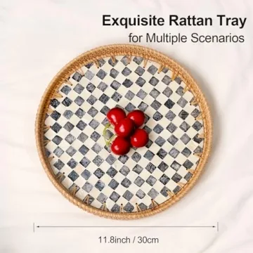 Tynulox Decorative Rattan Serving Tray with Inlay Style