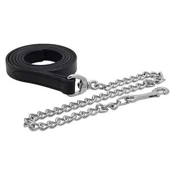Perri's Leather Lead with 30-Inch Chain, Black/Silver with Chrome, 6-Feet 30-Inch