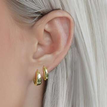 Gold Huggie Hoop Earrings Set for Women Small Chunky Gold Silver Earrings 14K Gold Filled Hypoallergenic Trendy Jewelry Dainty Huggie Earrings