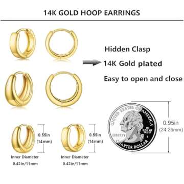 Gold Huggie Hoop Earrings Set for Women Small Chunky Gold Silver Earrings 14K Gold Filled Hypoallergenic Trendy Jewelry Dainty Huggie Earrings