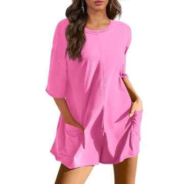 Rompers for Women Athletic Romper Spring Break Outfit Women Hot Shot Tee Romper Overalls Jumpsuit Pink M