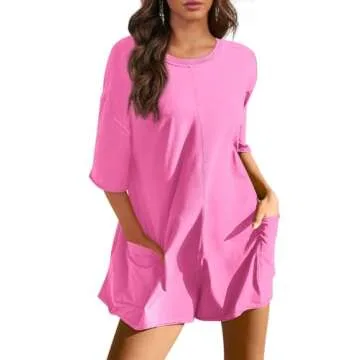 Rompers for Women Athletic Romper Spring Break Outfit Women Hot Shot Tee Romper Overalls Jumpsuit Pink M