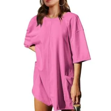 Rompers for Women Athletic Romper Spring Break Outfit Women Hot Shot Tee Romper Overalls Jumpsuit Pink M