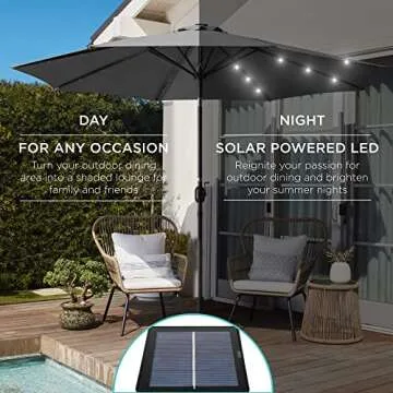 10ft Solar LED Lighted Patio Umbrella with Adjustable Tilt