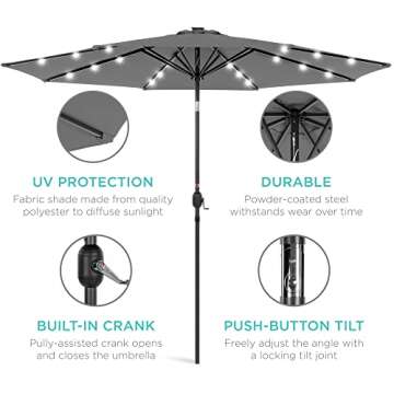 10ft Solar LED Lighted Patio Umbrella with Adjustable Tilt