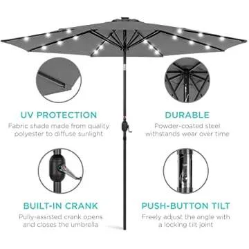 10ft Solar LED Lighted Patio Umbrella with Adjustable Tilt