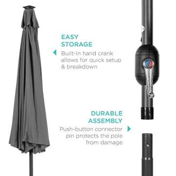 10ft Solar LED Lighted Patio Umbrella with Adjustable Tilt