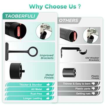 Extra Long Curtain Rod for Windows 120" to 240", 1 Inch Curtain Rods TAOBERFULI Matte Black Drapery Rod For Bedroom Living Room Divider Adjustable Heavy Duty Outdoor Curtain Rod for Patio Cap Finials