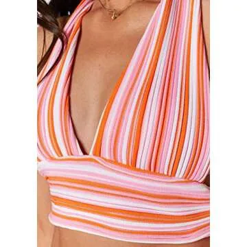 SAFRISIOR Women's Sexy V Neck Halter Crop Top for Summer