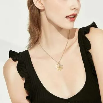 MISS RIGHT Gold Zodiac Scorpio Sign Coin Necklace with Opal Crescent Moon Charm for Women Trendy, Da...