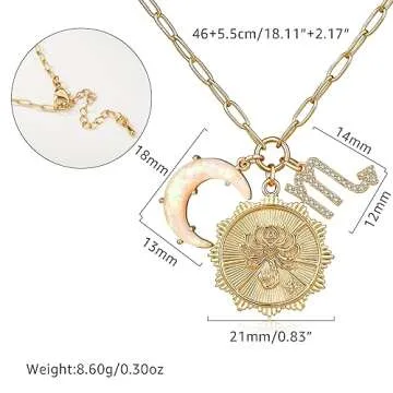 MISS RIGHT Gold Zodiac Scorpio Sign Coin Necklace with Opal Crescent Moon Charm for Women Trendy, Dainty Gold Paperclip Chain 12 Constellation Horoscope Necklaces Astrology Jewelry Gifts