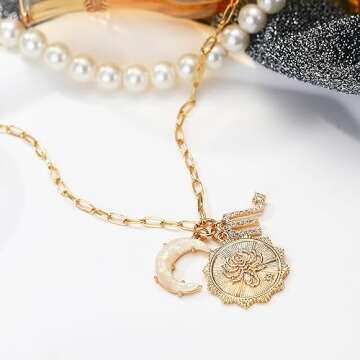 MISS RIGHT Gold Zodiac Scorpio Sign Coin Necklace with Opal Crescent Moon Charm for Women Trendy, Dainty Gold Paperclip Chain 12 Constellation Horoscope Necklaces Astrology Jewelry Gifts