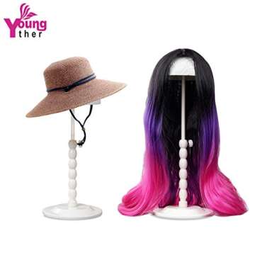 Youngther Wig Stand Adjustable Height Hat Display Portable Folding Wig Head Holders Plastic Wig Stan...
