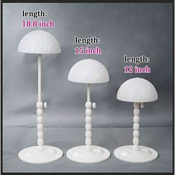 Youngther Wig Stand Adjustable Height Hat Display Portable Folding Wig Head Holders Plastic Wig Stand for Styling Wig Hair Drying Display (White)