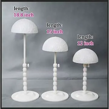 Youngther Wig Stand Adjustable Height Hat Display Portable Folding Wig Head Holders Plastic Wig Stand for Styling Wig Hair Drying Display (White)