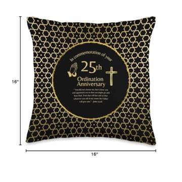 100xGifts 25th Ordination Anniversary Priest Pastor Minister Deacon Throw Pillow, 16x16, Multicolor