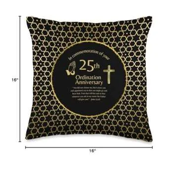 100xGifts 25th Ordination Anniversary Priest Pastor Minister Deacon Throw Pillow, 16x16, Multicolor