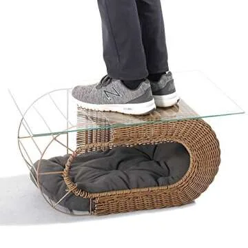 Fun Stackable Cat Condo - Interactive Play Faux Rattan Cat House with Enclosed Bed, Pet Friendly Top/Side Entries