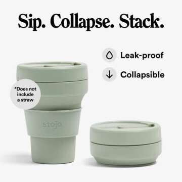 STOJO Collapsible Travel Cup - Reusable To-Go Pocket Size Silicone Bottle for Hot and Cold Drinks - ...