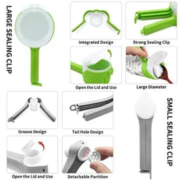DEFORAGE 6 Pcs Bag Spout Clip,Bag Clips for Food,Snack Sealing Clips with Pour Spouts,Kitchen Chip Bag Clips with Adhesive Hooks, for Cereal Kitchen Food Storage Organization(2L+4S)