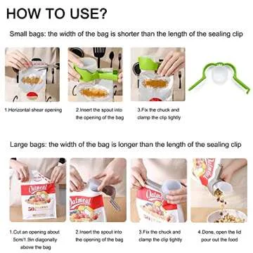 DEFORAGE 6 Pcs Bag Spout Clip,Bag Clips for Food,Snack Sealing Clips with Pour Spouts,Kitchen Chip Bag Clips with Adhesive Hooks, for Cereal Kitchen Food Storage Organization(2L+4S)
