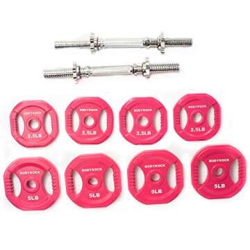 Dumbbells Set with 30lb Weight Plates: BodyRock Free Weights Home Gym Equipment - Dumbbell Sets with Two Solid Steel Threaded Dumbbell Handles and Collars, Four 5 lb Weights and Four 2.5 lb Weights